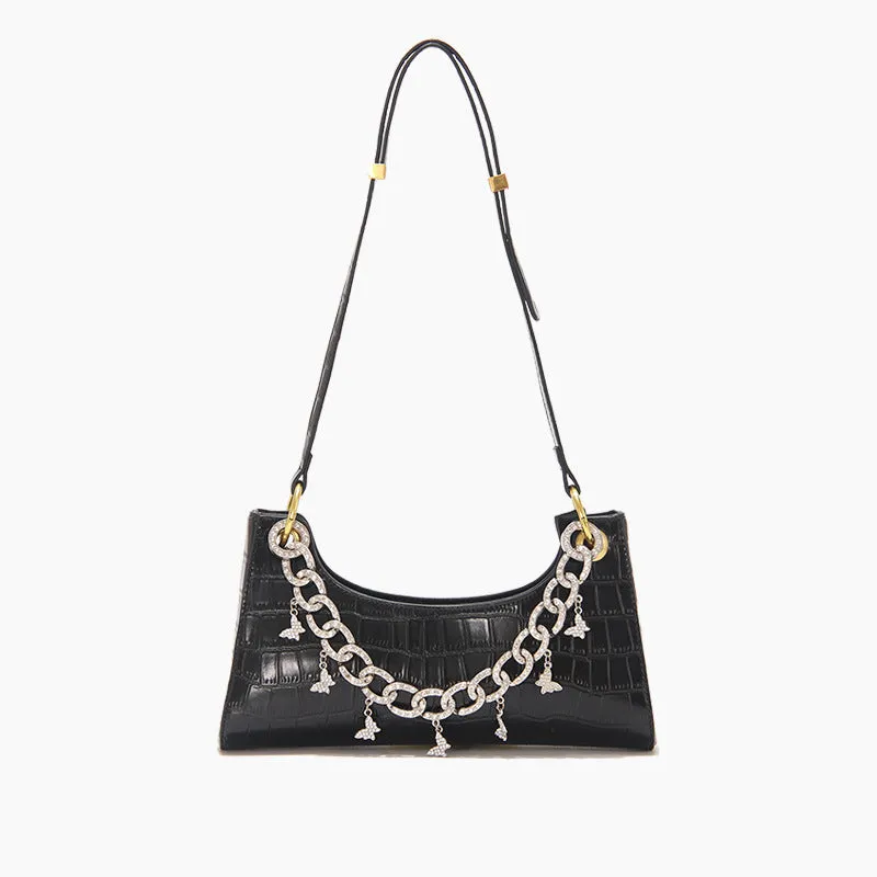 Rainbow Baguette Croc Froggy Gradient Women Shoulder Bags New Fashion Handbag Pearl Chain Diamond Metal Female Bag Summer