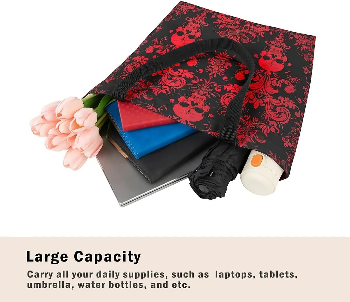 Rainbow Canvas Tote Bag for Women,Love Hearts Duffle Bag Colorful Cartoon Raindrop Reusable Grocery Shoulder Bag