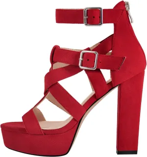 Rainbow Chunky Block High Platform Heel Peep Open Toe Sandals Ankle Strap