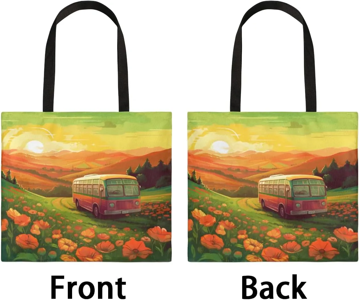 Rainbow Forest Canvas Tote Bag for Women Men Stylish Tote Handbag Shoulder Bag Reusable Grocery Bag