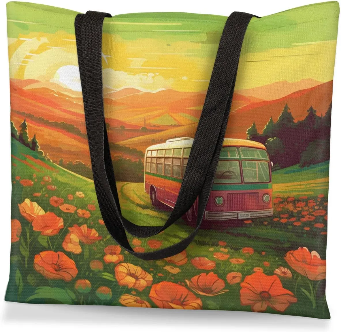 Rainbow Forest Canvas Tote Bag for Women Men Stylish Tote Handbag Shoulder Bag Reusable Grocery Bag
