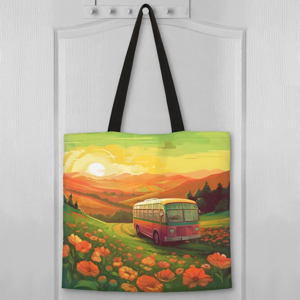 Rainbow Forest Canvas Tote Bag for Women Men Stylish Tote Handbag Shoulder Bag Reusable Grocery Bag