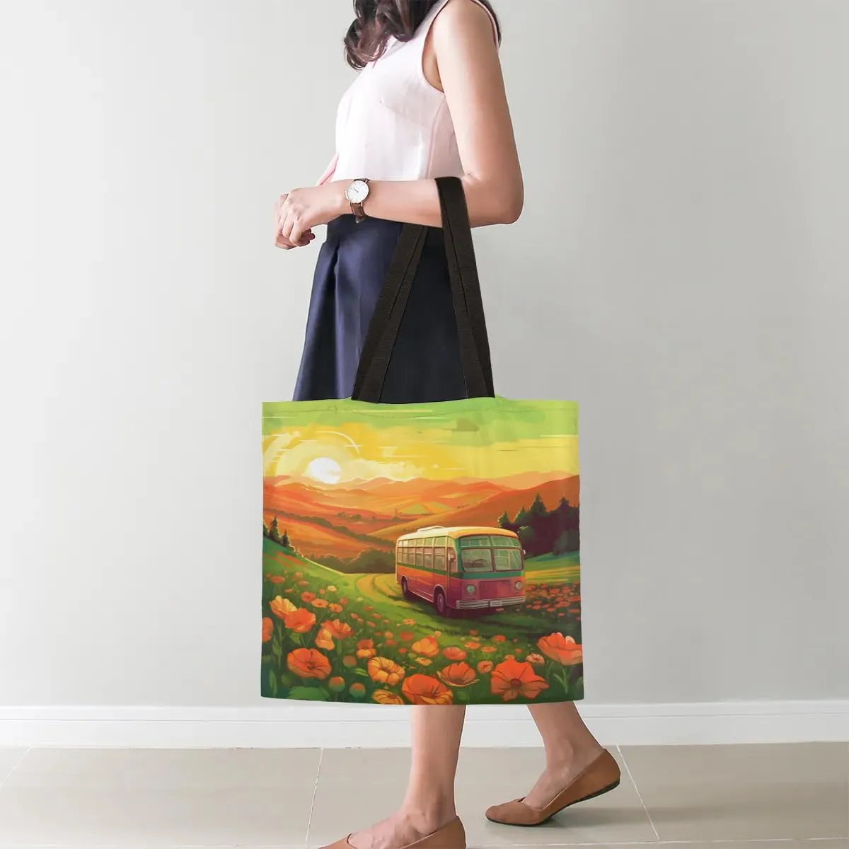 Rainbow Forest Canvas Tote Bag for Women Men Stylish Tote Handbag Shoulder Bag Reusable Grocery Bag