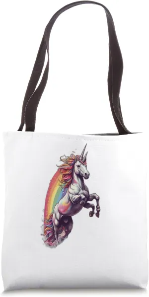 Rainbow Leap Enchantment Whimsical Unicorn Tee Collection. Tote Bag