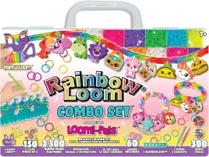 Rainbow Loom® Loomi-Pals™ Combo Set, Features 60 Cute Assorted LP Charms, The New RL2.0, Happy Looms, Hooks, Alpha & Pony Beads, 2300 Colorful Bands All in a Carrying Case forBoys and Girls 7 