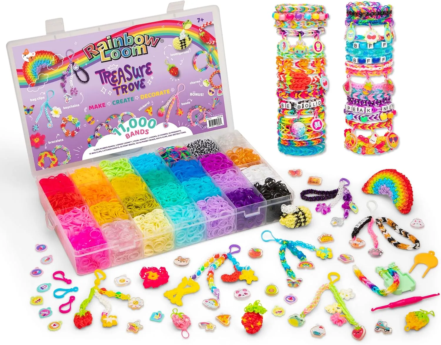 Rainbow Loom: Treasure Trove - DIY Rubber Band Bracelet Craft Kit with Case - 11,000 Loom Bands & Accessories, Design & Create, Ages 7  Amazon Exclusive