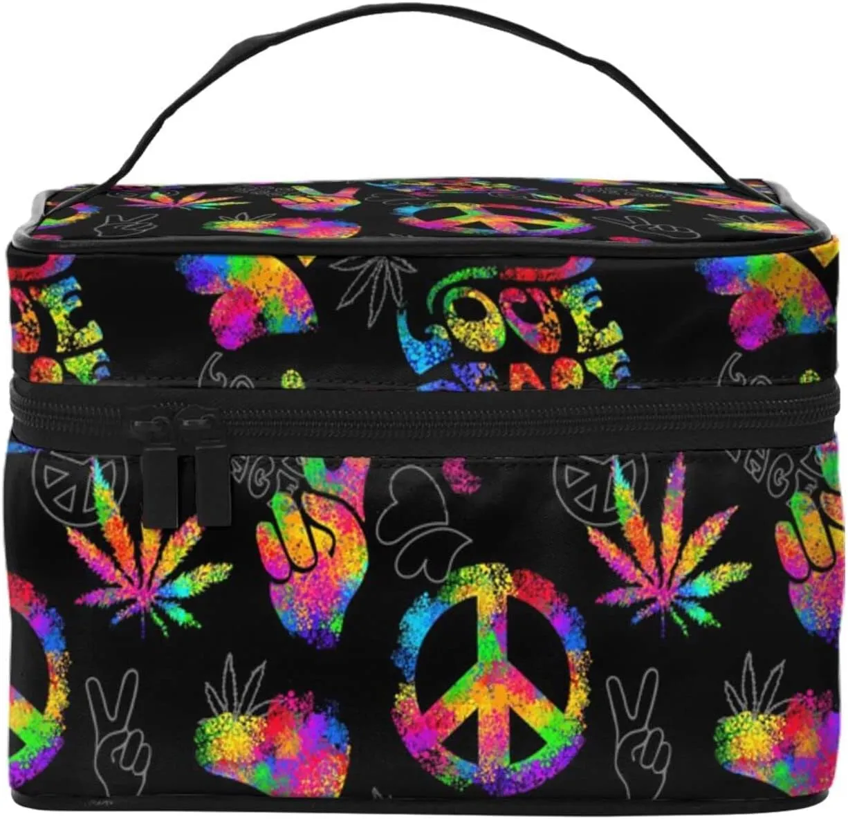 Rainbow Peace Love Sign Women Toiletry Bag Travel Cosmetic Bag Large Capacity Makeup Bags