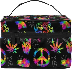 Rainbow Peace Love Sign Women Toiletry Bag Travel Cosmetic Bag Large Capacity Makeup Bags