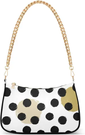 Rainbow Polka Dot Shoulder Bag for Women Fabric Crescent Handbag with Zipper Chain Clutch Purses