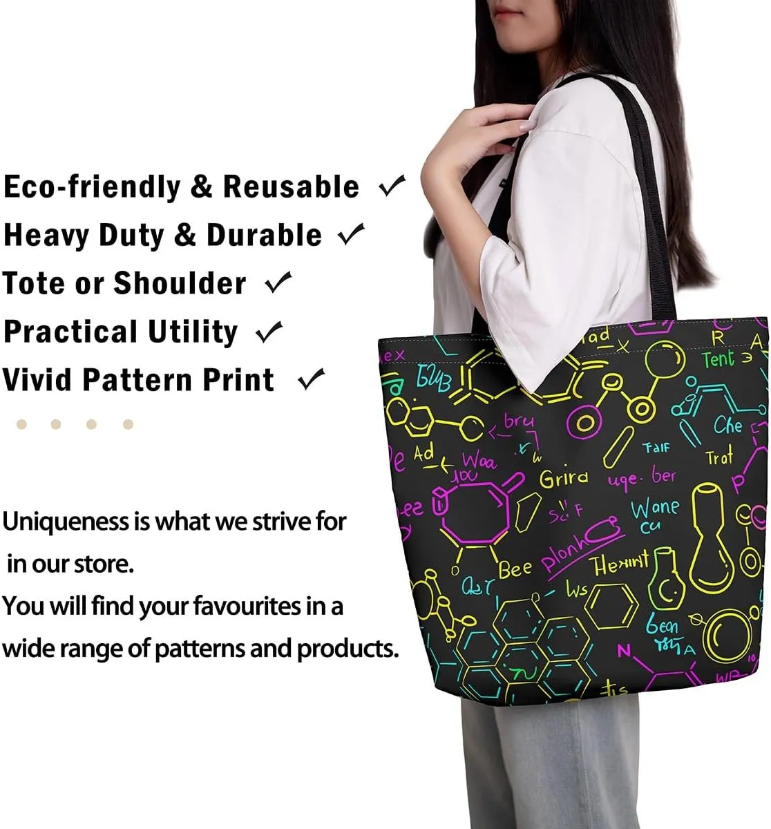 Rainbow Unicorn Canvas Tote Bag for Women,Cute Dreamy Horse Handbag Cartoon Magical Animal Grocery Shoulder Bag
