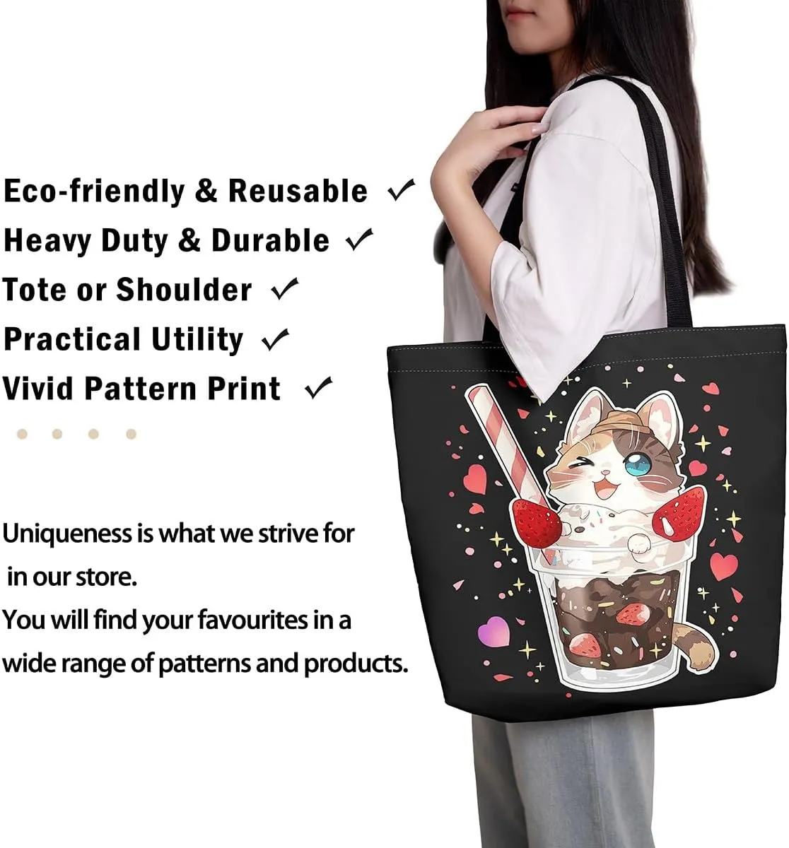 Rainbow Unicorn Canvas Tote Bag,Pastel Pink Kawaii Shoulder Bag Cute Horse Princess Cartoon Animal Shoulder Bag