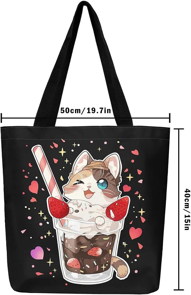 Rainbow Unicorn Canvas Tote Bag,Pastel Pink Kawaii Shoulder Bag Cute Horse Princess Cartoon Animal Shoulder Bag