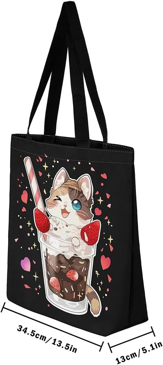 Rainbow Unicorn Canvas Tote Bag,Pastel Pink Kawaii Shoulder Bag Cute Horse Princess Cartoon Animal Shoulder Bag