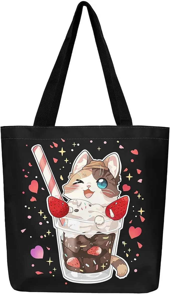 Rainbow Unicorn Canvas Tote Bag,Pastel Pink Kawaii Shoulder Bag Cute Horse Princess Cartoon Animal Shoulder Bag