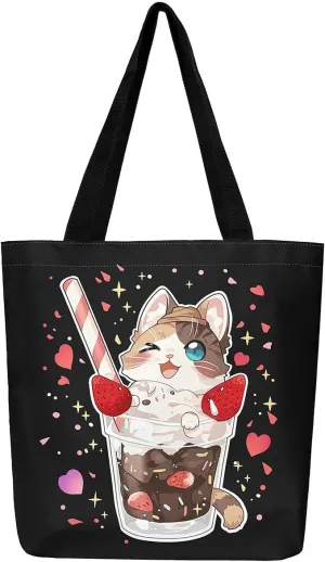 Rainbow Unicorn Canvas Tote Bag,Pastel Pink Kawaii Shoulder Bag Cute Horse Princess Cartoon Animal Shoulder Bag