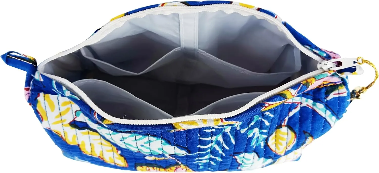 Rastogi Handicrafts Cosmetic Bags Set, 3 Piece Make Up Organizer Bag Storage Bags With Zipper Closure (3, Blue, Design-1)