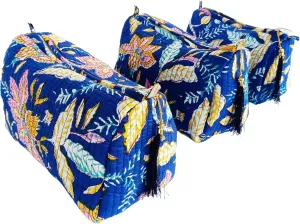 Rastogi Handicrafts Cosmetic Bags Set, 3 Piece Make Up Organizer Bag Storage Bags With Zipper Closure (3, Blue, Design-1)