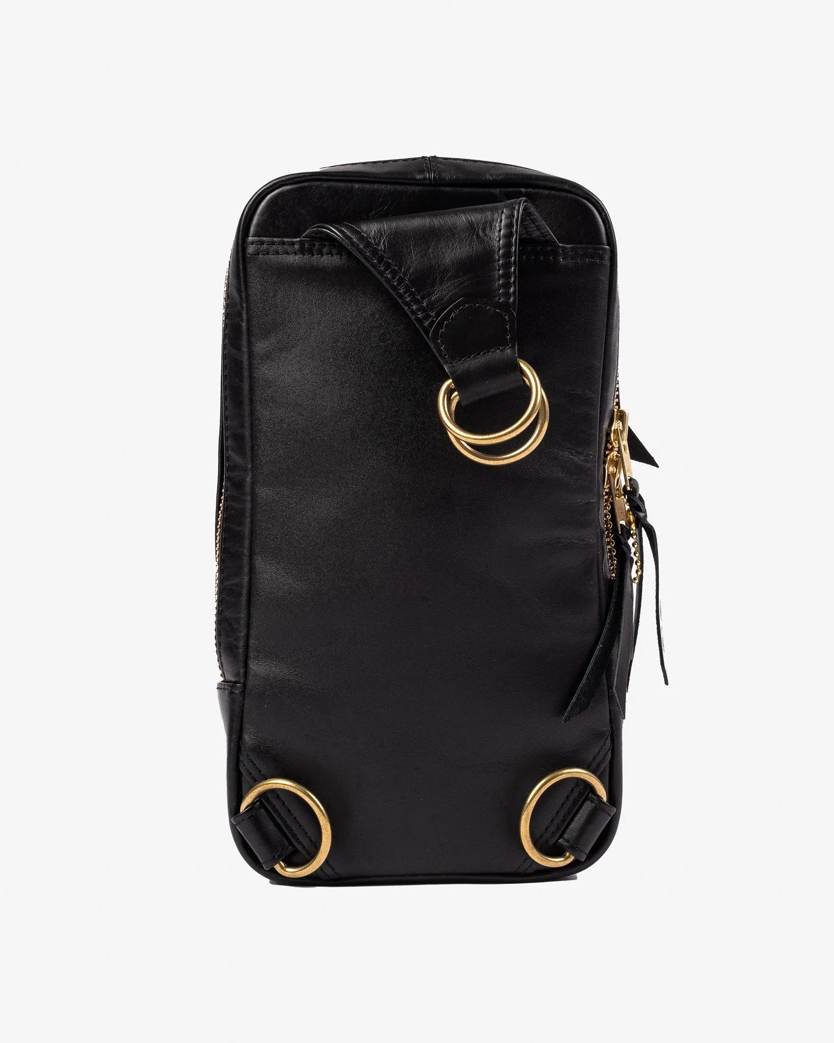 Rectangular Leather Diamond Stitched Shoulder Bag - Black