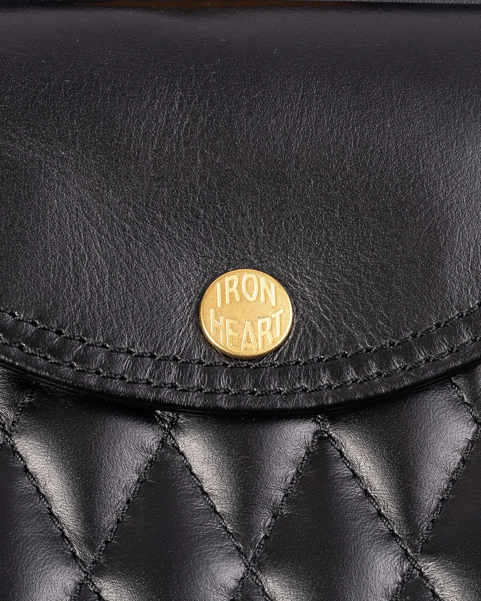 Rectangular Leather Diamond Stitched Shoulder Bag - Black