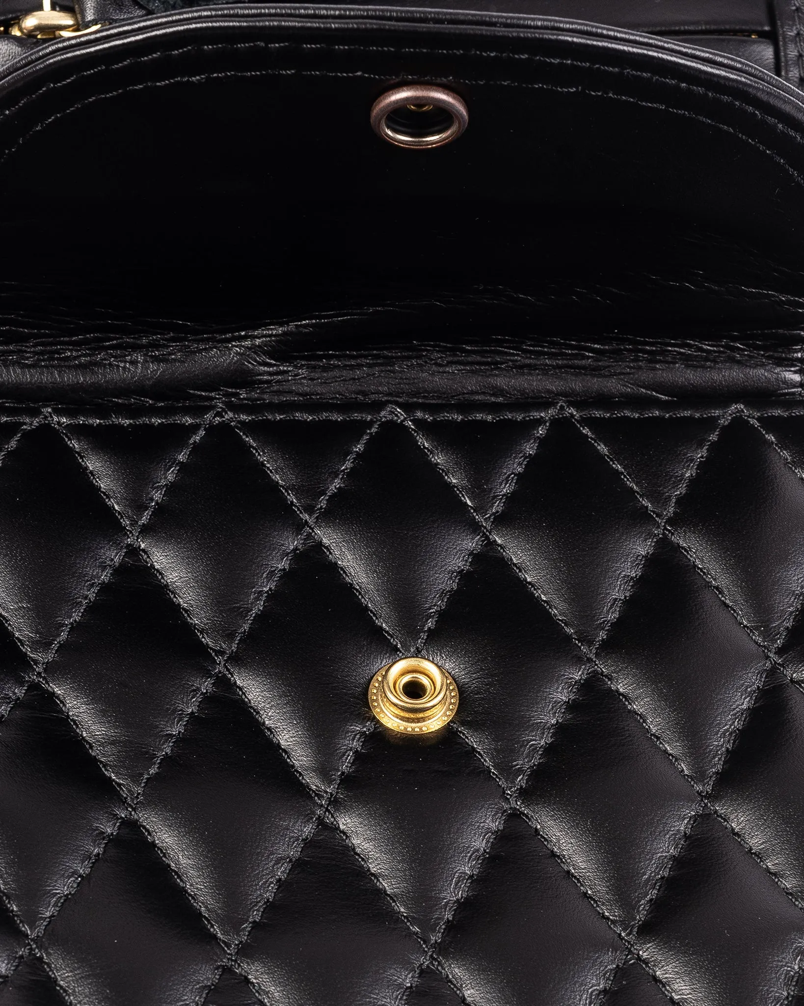 Rectangular Leather Diamond Stitched Shoulder Bag - Black