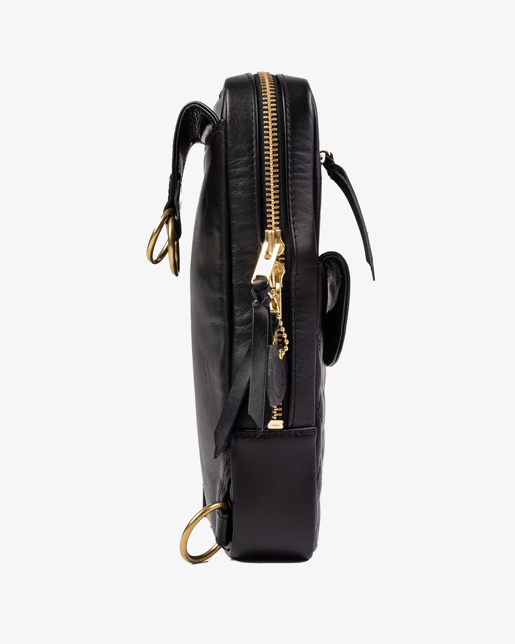 Rectangular Leather Diamond Stitched Shoulder Bag - Black