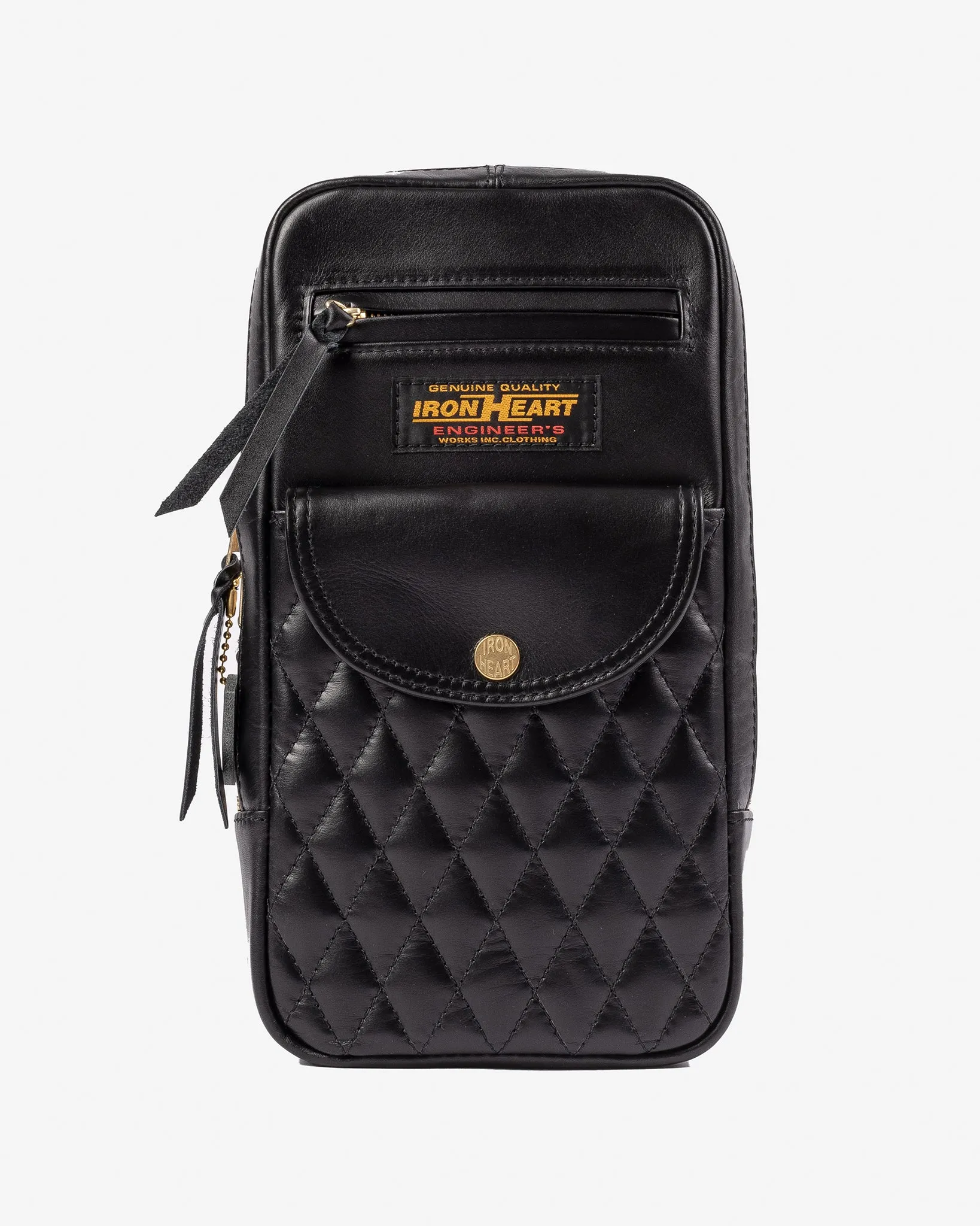 Rectangular Leather Diamond Stitched Shoulder Bag - Black
