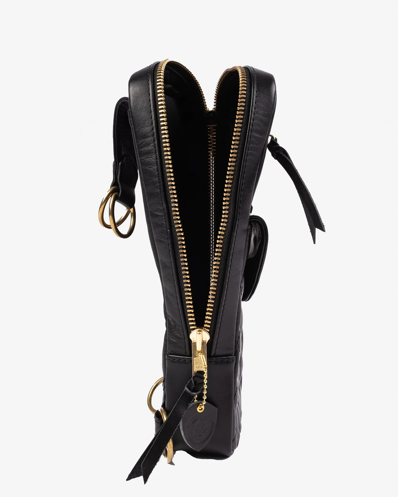 Rectangular Leather Diamond Stitched Shoulder Bag - Black