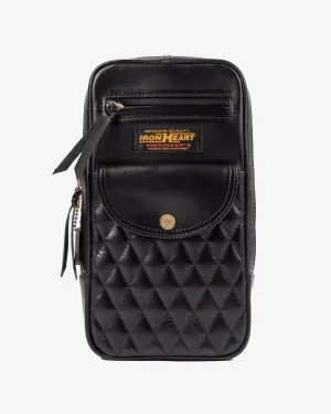 Rectangular Leather Diamond Stitched Shoulder Bag - Black