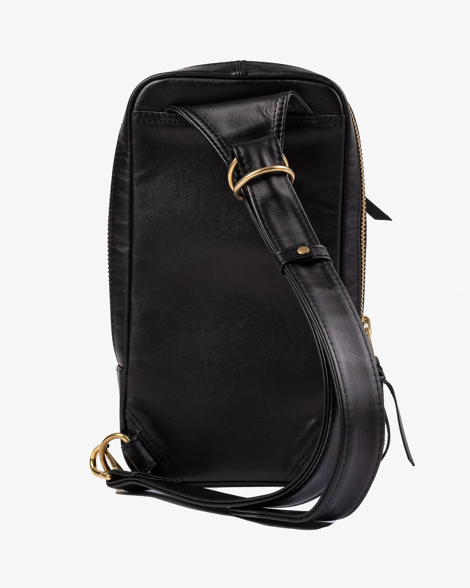 Rectangular Leather Diamond Stitched Shoulder Bag - Black