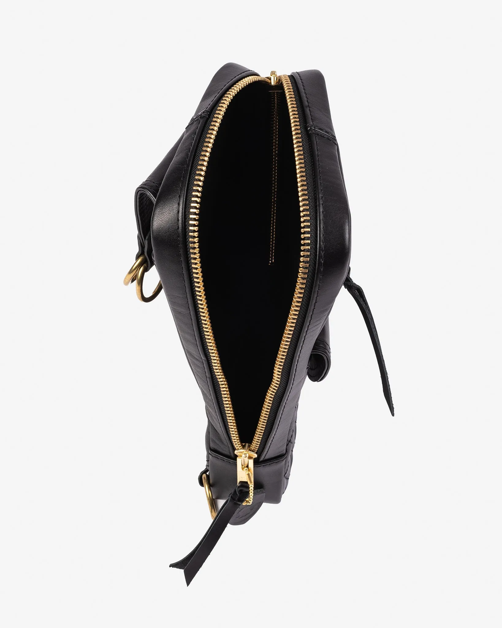 Rectangular Leather Diamond Stitched Shoulder Bag - Black