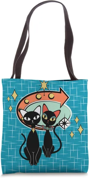 Retro Mid Century Modern Kitty Cats & Sign Design Tote Bag
