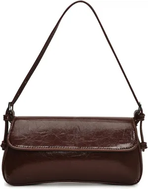 Retro Shoulder Bag for Women Small Textured PU Leather Flap Tote Handbags, Underarm Purse with Buckle Closure