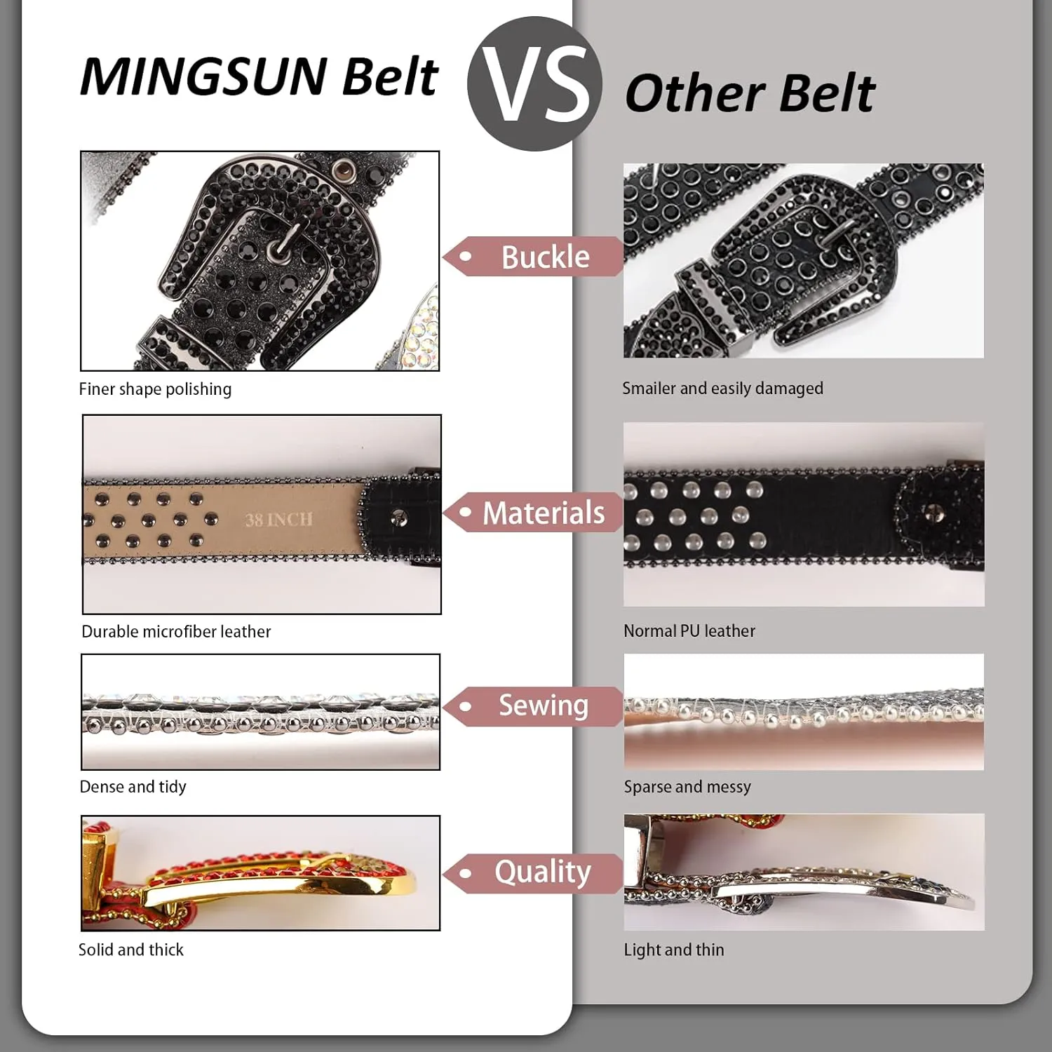 Rhinestone Belt - Shining Diamond Studded Belt for Men & Women - Cowgirl Cowboy Punk Y2K Style