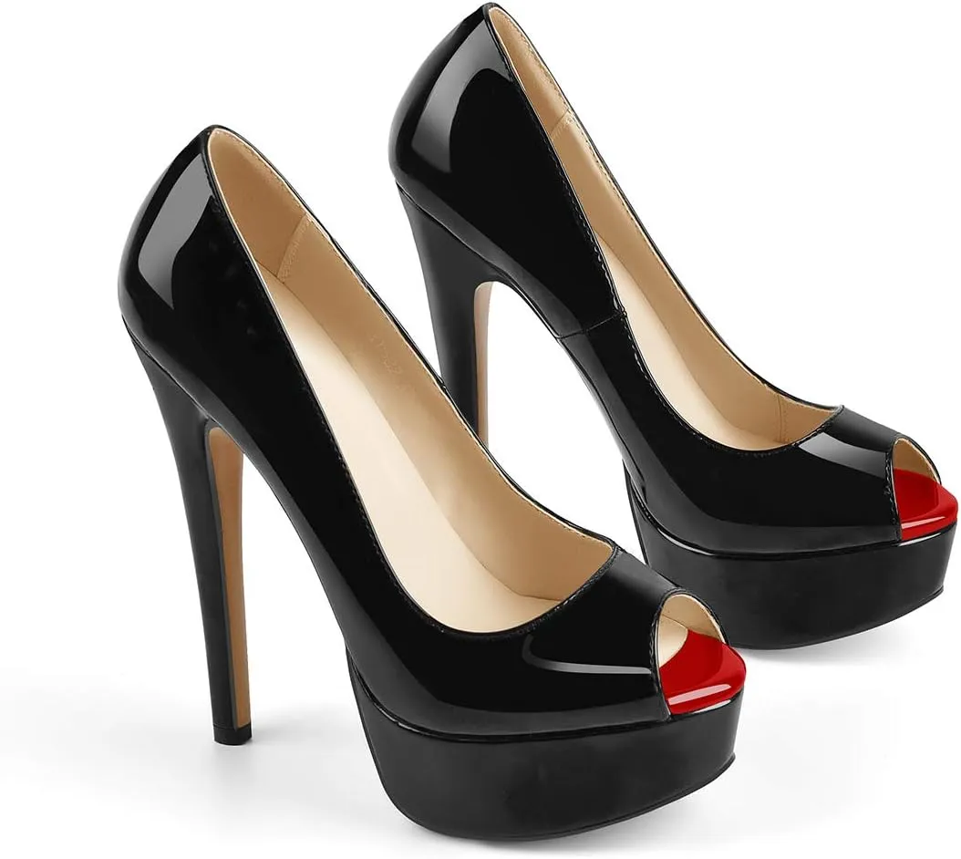 richealnini Women's Peep Toe Platform Stiletto High Heel Pumps