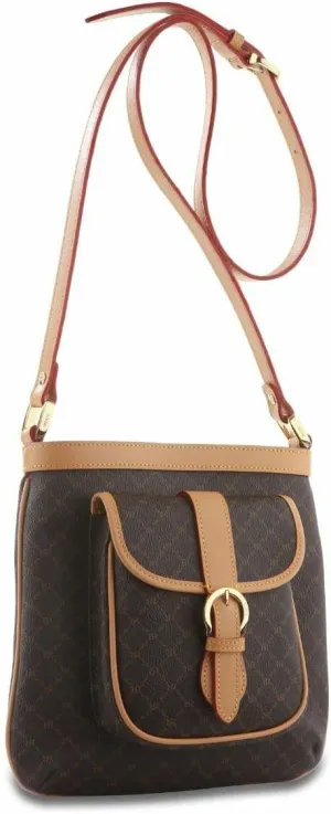 Rioni St-20230 Signature Brown Canvas Leather DAILY TOURIST Handbag Crossbody