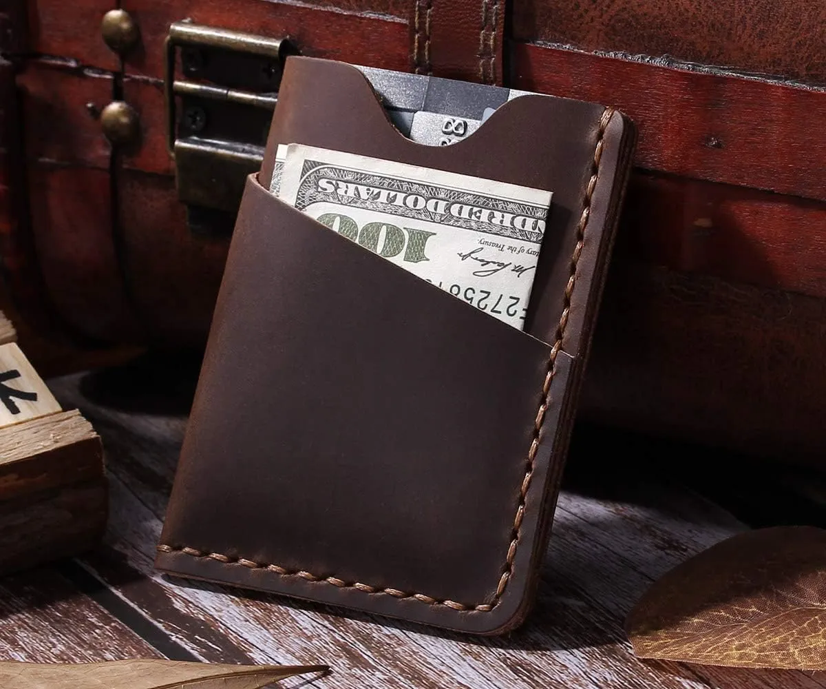 Robrasim Front Pocket Minimalist Slim Wallet, Handmade Genuine Leather Minimalist Credit Card Case Holder for Men & Women - Brown