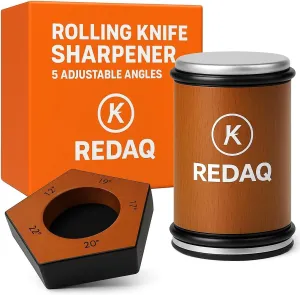 Rolling Knife Sharpener – 5-Angle Manual System (12°–22°) – Diamond & Corundum Discs – Non-Slip Base – Stainless Steel & Beech Wood – For Chef & Kitchen Knives