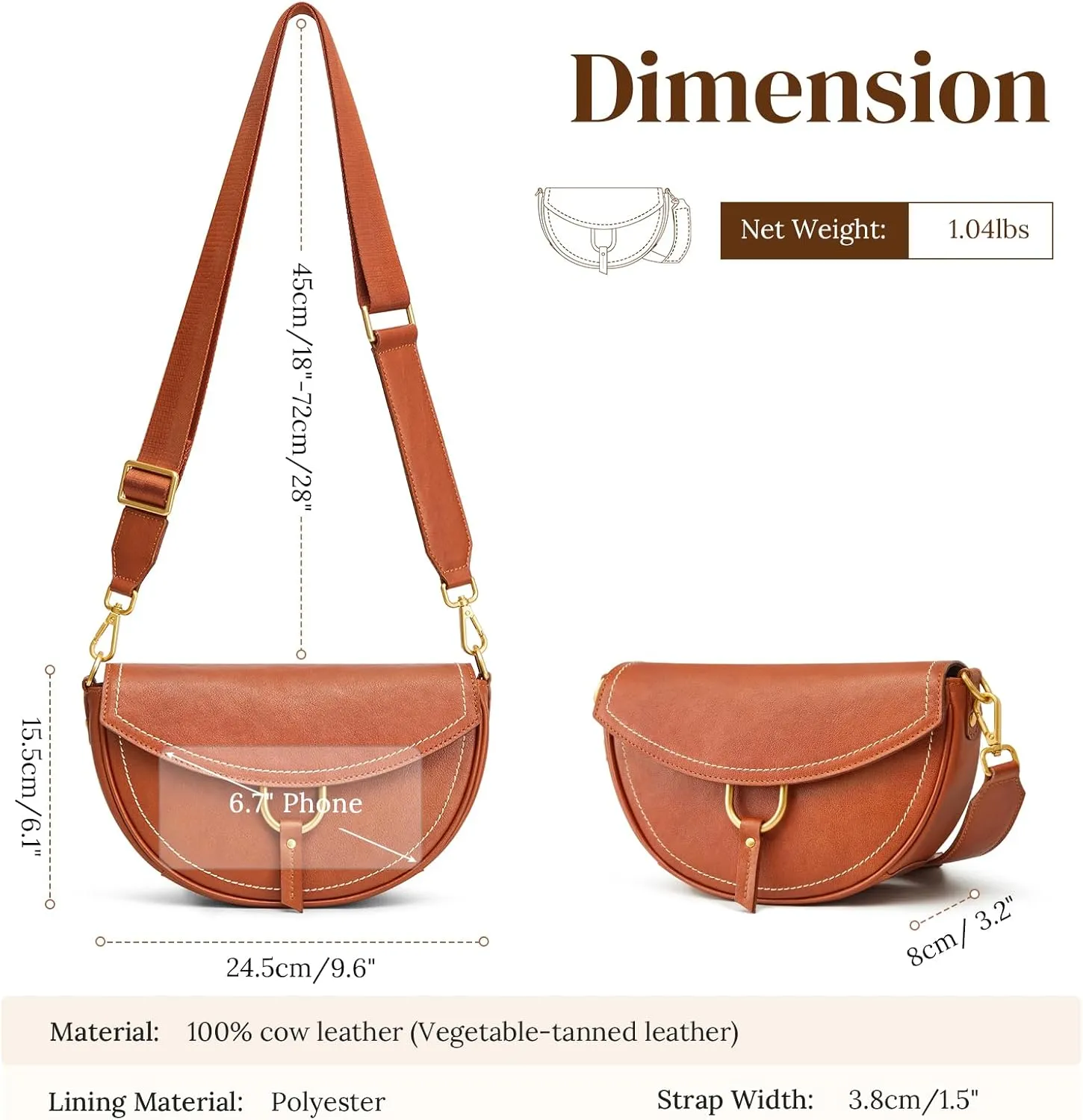 S-ZONE Crossbody Bags for Women Top Grain Leather Shoulder Bag Small Cross Body Purse with Adjustable Wide Strap