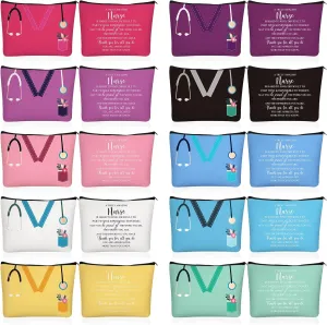 Sabary 10 Pcs Nurse Appreciation Gifts Bulk Nurse Makeup Canvas Bag with Zipper Thank You Sign Cosmetic Bags Cute Nursing Assistant Travel Pouch CNA Week Gift
