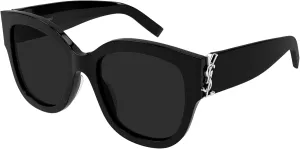Saint Laurent Women's Monogram Acetate Cat Eye Sunglasses, Black/Black/Grey, One Size
