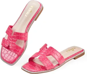 Sandals For Women 2025 Dressy Flat Slides Open Toe Sandals Comfortable Soft Leather Slides Slip On Ladies Casual Trendy Shoes