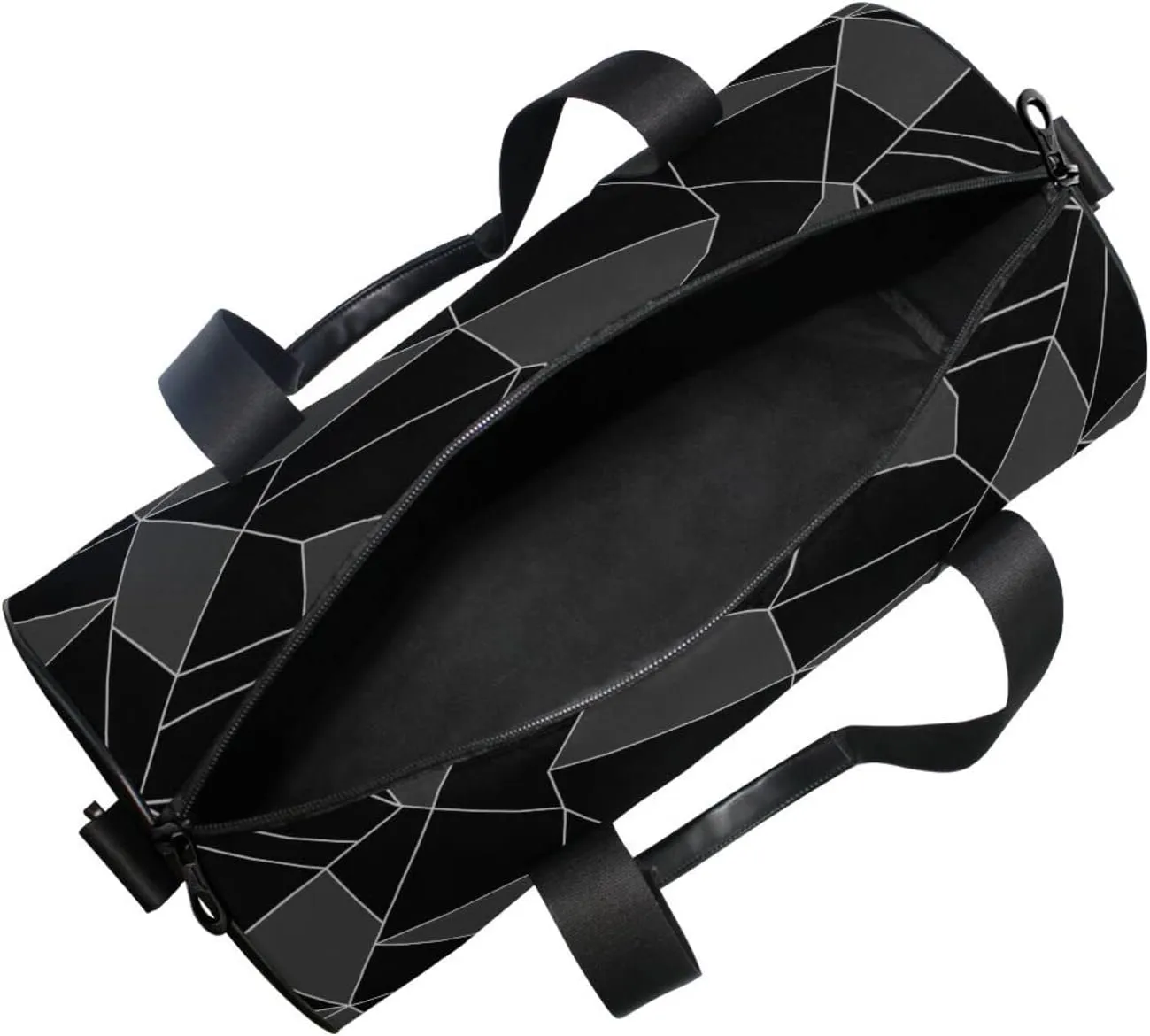 Seamless Emerald Geometric Black Dark Grey Crystal Polygonal Duffel Bag, Foldable Canvas Travel Tote for Gym Sports with Inner Pockets, Durable Lightweight Fitness Bag for Overnight Workout