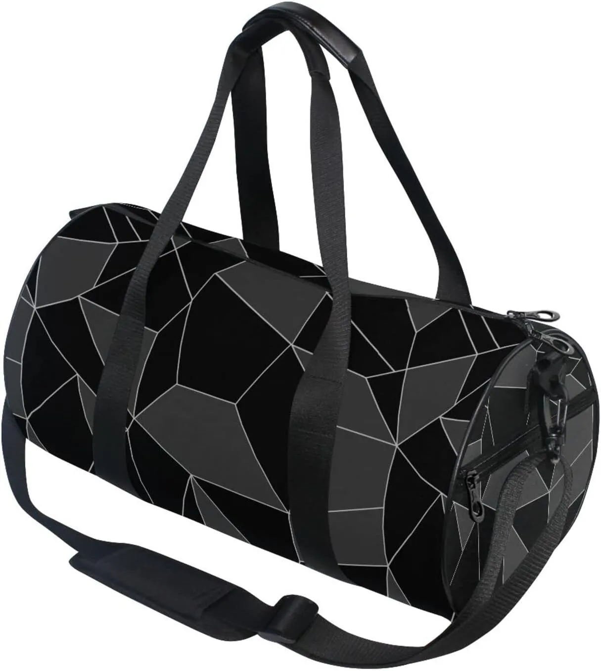 Seamless Emerald Geometric Black Dark Grey Crystal Polygonal Duffel Bag, Foldable Canvas Travel Tote for Gym Sports with Inner Pockets, Durable Lightweight Fitness Bag for Overnight Workout
