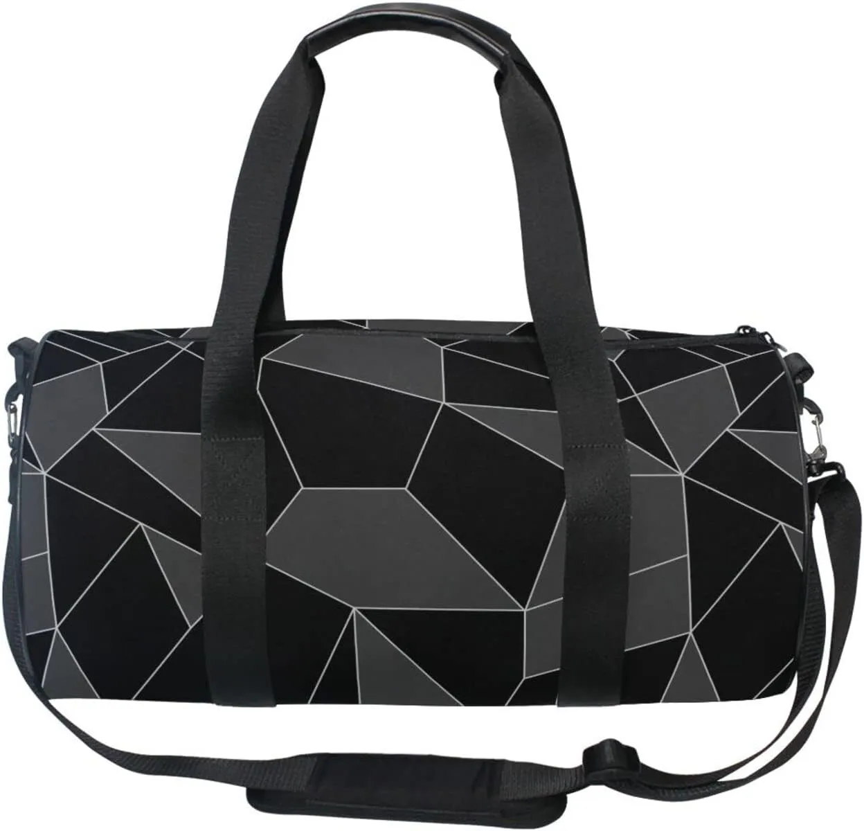Seamless Emerald Geometric Black Dark Grey Crystal Polygonal Duffel Bag, Foldable Canvas Travel Tote for Gym Sports with Inner Pockets, Durable Lightweight Fitness Bag for Overnight Workout