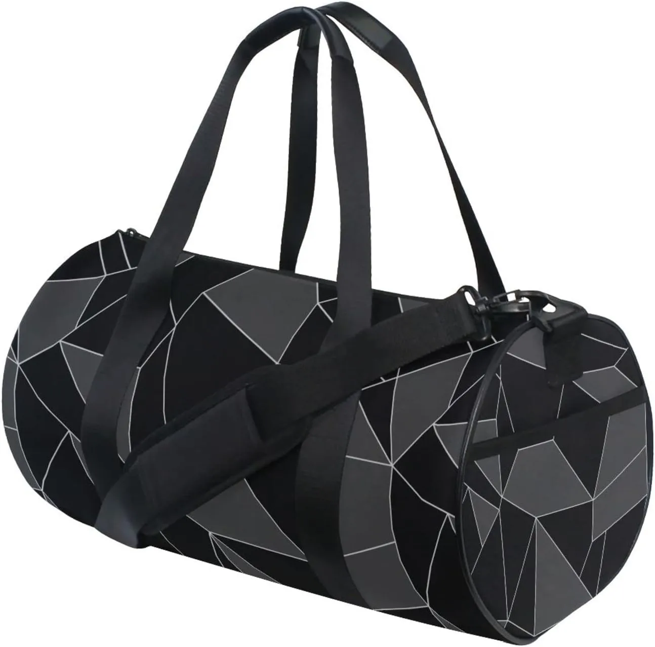 Seamless Emerald Geometric Black Dark Grey Crystal Polygonal Duffel Bag, Foldable Canvas Travel Tote for Gym Sports with Inner Pockets, Durable Lightweight Fitness Bag for Overnight Workout