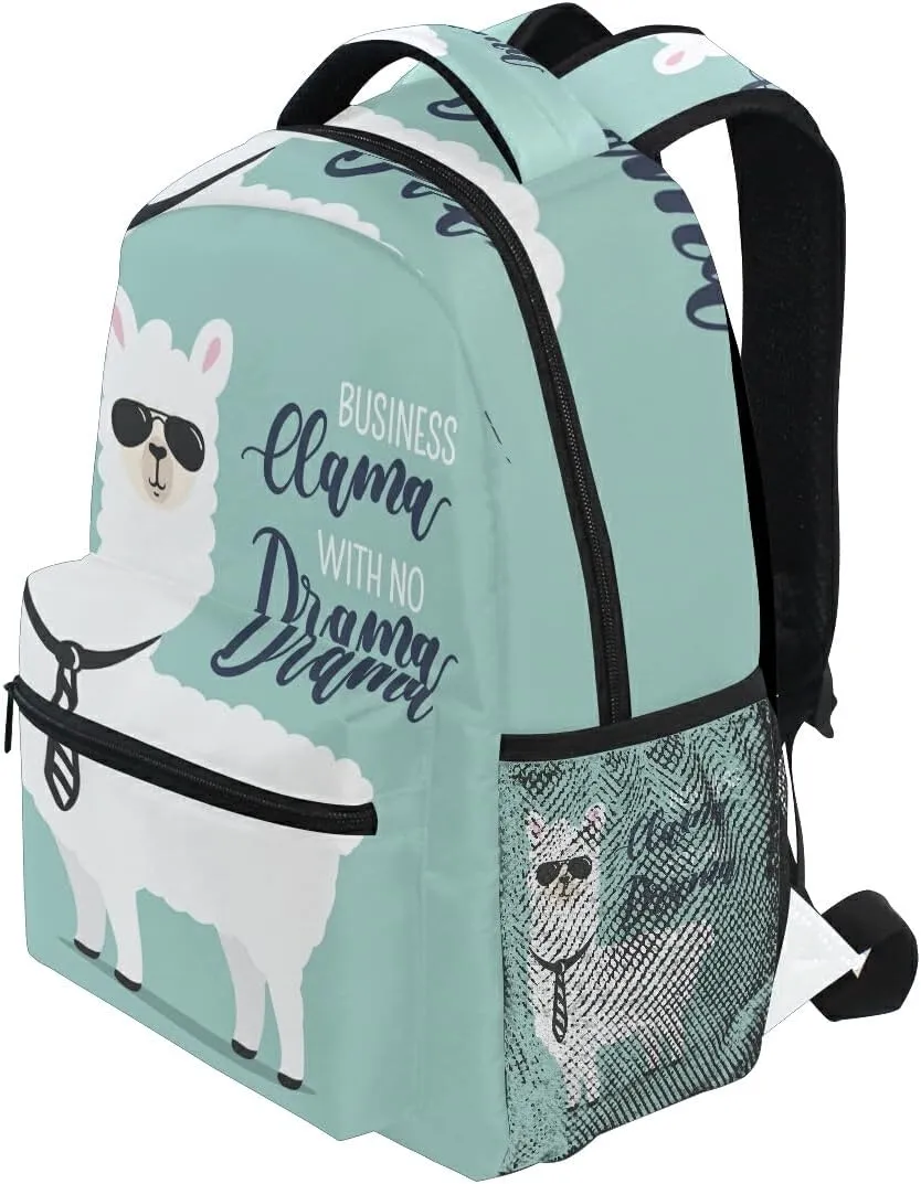 senya School Backpack Cool Business Llama with No Drama Teens Girls Boys Schoolbag Travel Bag