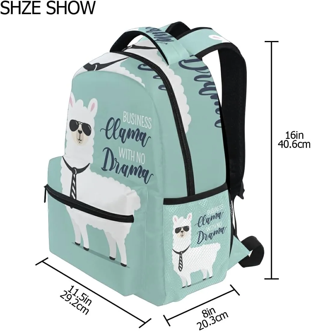 senya School Backpack Cool Business Llama with No Drama Teens Girls Boys Schoolbag Travel Bag