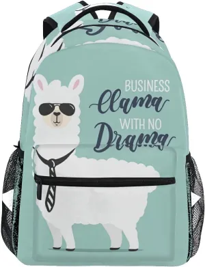 senya School Backpack Cool Business Llama with No Drama Teens Girls Boys Schoolbag Travel Bag