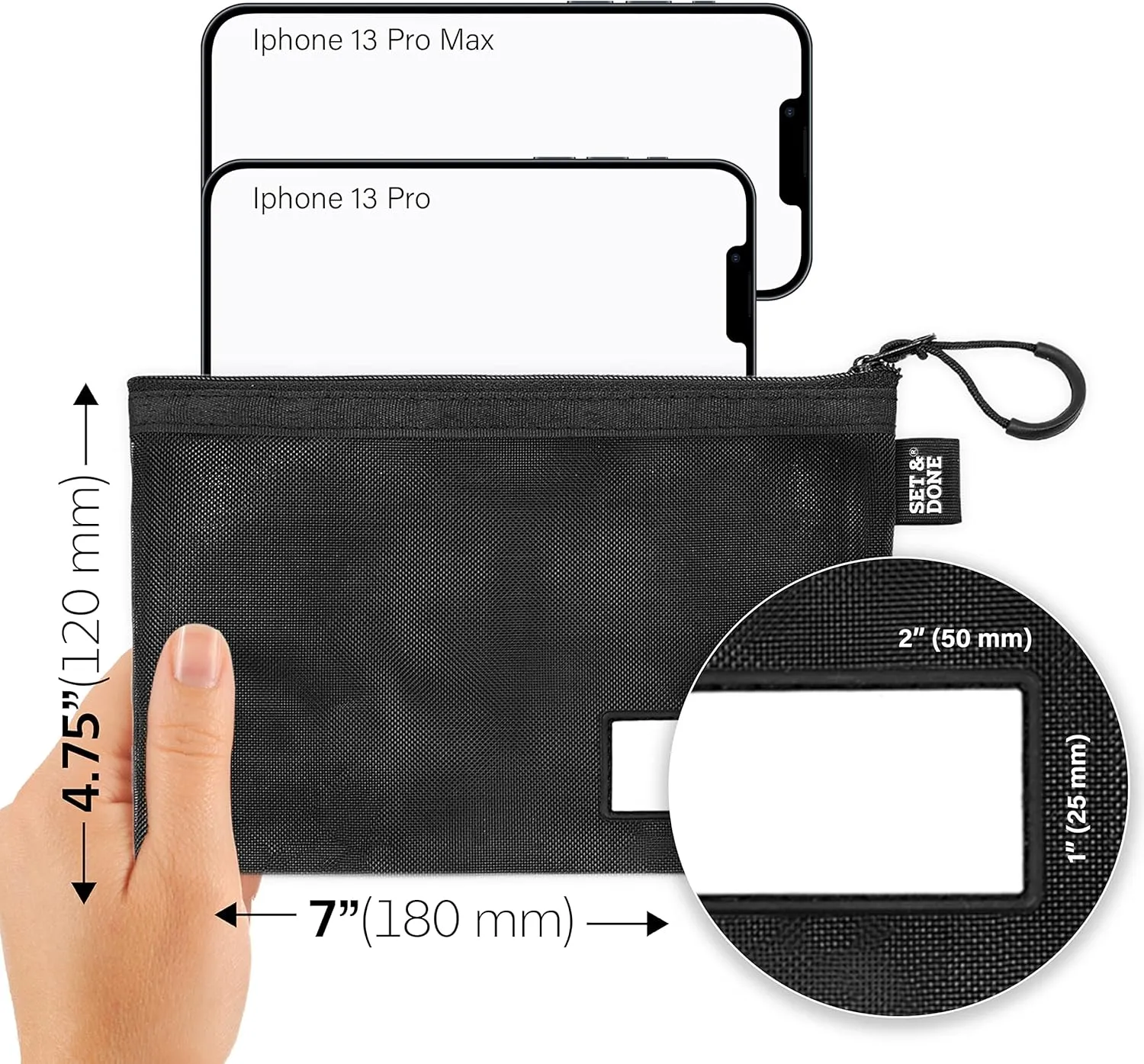 Set & Done - Zipper Mesh Bags 7"x 5" Size S Clear Pouch for Storage Small Items Makeup Accessories & Office Organizers, Travel Easy