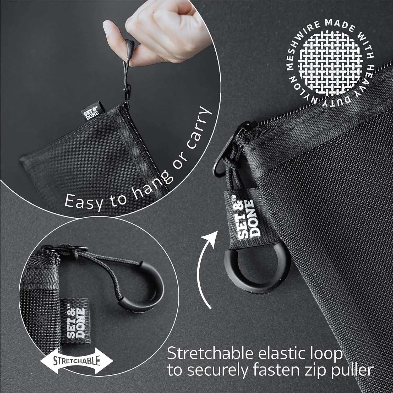 Set & Done - Zipper Mesh Bags 7"x 5" Size S Clear Pouch for Storage Small Items Makeup Accessories & Office Organizers, Travel Easy